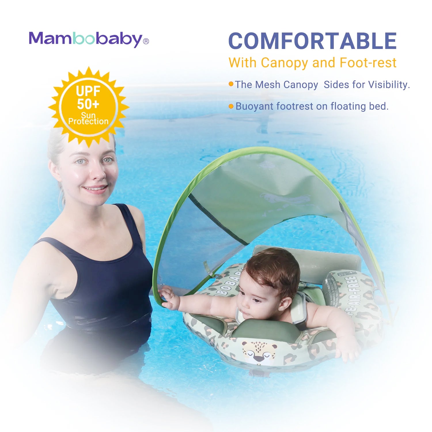 Mambobaby Air-Free Leopard Chest Float with Flat Canopy